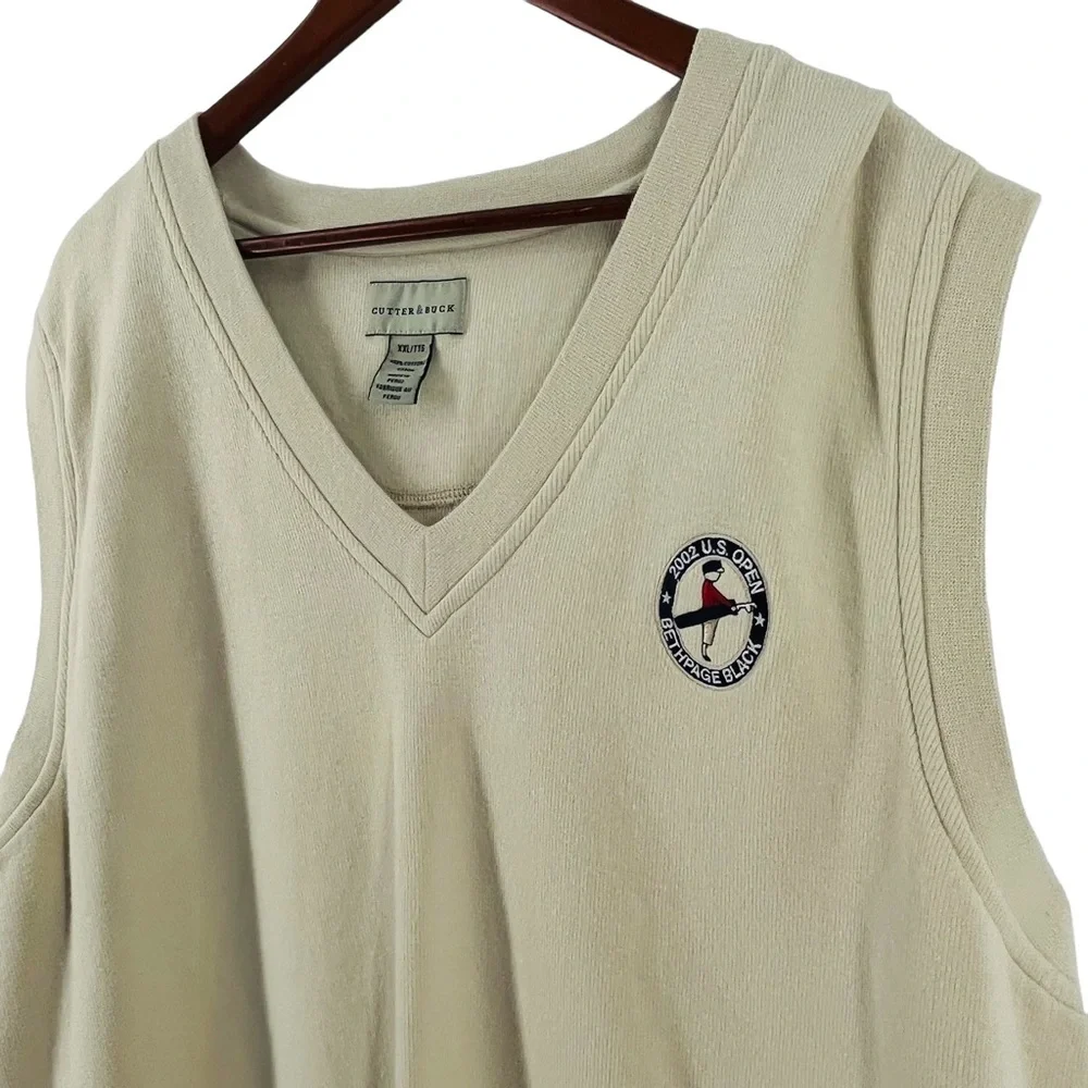 Vintage 2002 US Open Cutter & Buck Mens Tan Sweater Vest XXL 10460
